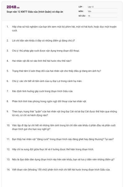 Soạn văn 12 KNTT Giấu của (trích Quẫn) có đáp án