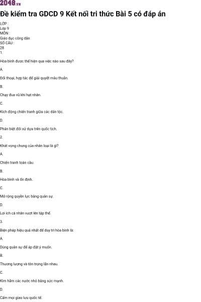 Đề kiểm tra GDCD 9 Kết nối tri thức Bài 5 có đáp án