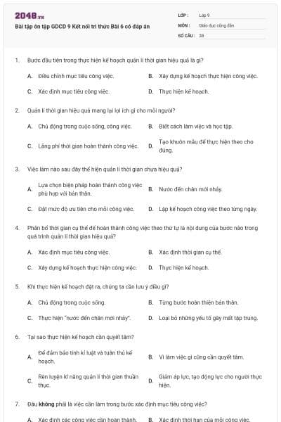 Bài tập ôn tập GDCD 9 Kết nối tri thức Bài 6 có đáp án