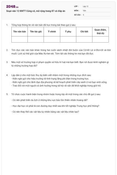 Soạn văn 12 KNTT Củng cố, mở rộng trang 87 có đáp án