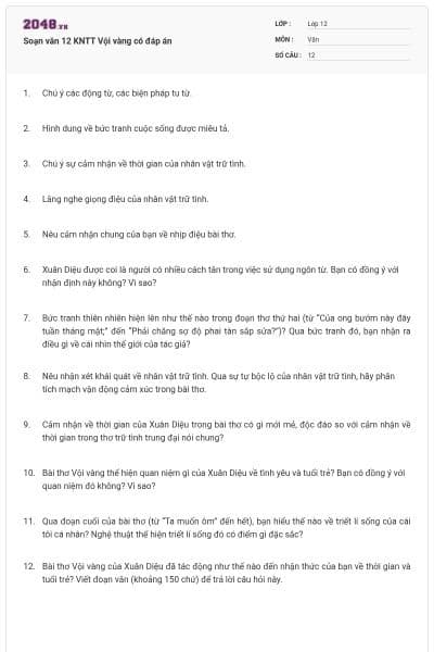 Soạn văn 12 KNTT Vội vàng có đáp án