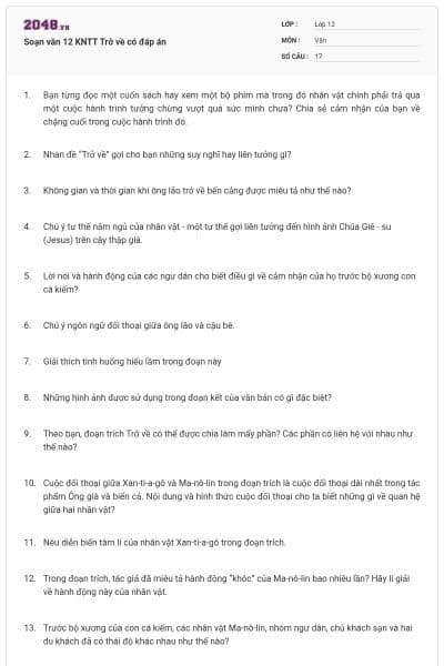 Soạn văn 12 KNTT Trở về có đáp án