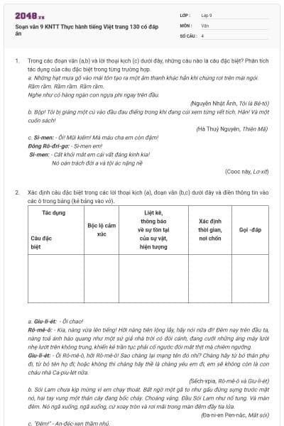 Soạn văn 9 KNTT Thực hành tiếng Việt trang 130 có đáp án