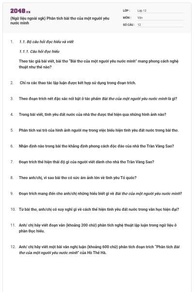 (Ngữ liệu ngoài sgk) Phân tích bài thơ của một người yêu nước mình