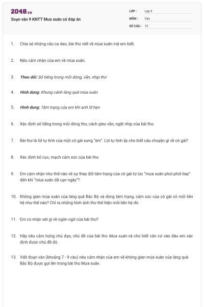 Soạn văn 9 KNTT Mưa xuân có đáp án