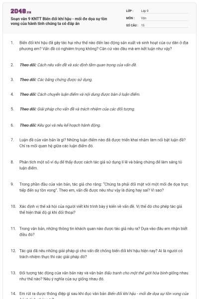 Soạn văn 9 KNTT Biến đổi khí hậu - mối đe dọa sự tồn vong của hành tinh chúng ta có đáp án