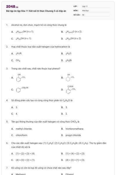 Bài tập ôn tập Hóa 11 Kết nối tri thức Chương 5 có đáp án