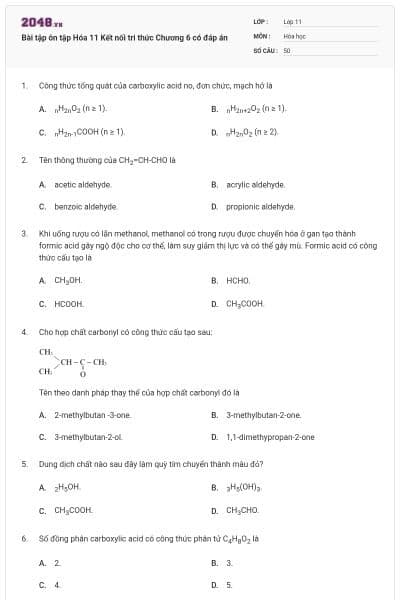 Bài tập ôn tập Hóa 11 Kết nối tri thức Chương 6 có đáp án