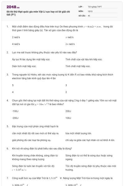 Đề thi thử thpt quốc gia môn Vật Lí cực hay có lời giải chi tiết (P1)