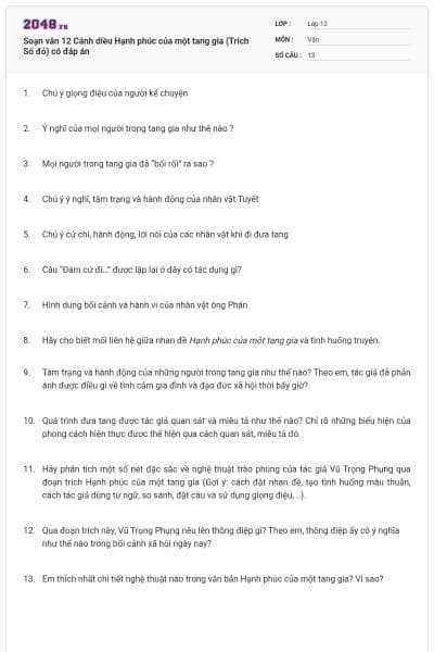 Soạn văn 12 Cánh diều Hạnh phúc của một tang gia (Trích Số đỏ) có đáp án