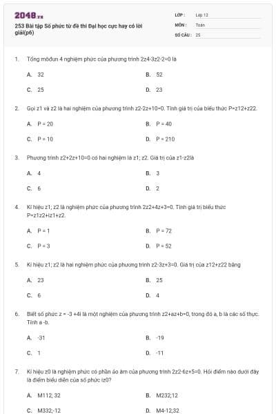 253 Bài tập Số phức từ đề thi Đại học cực hay có lời giải(p6)
