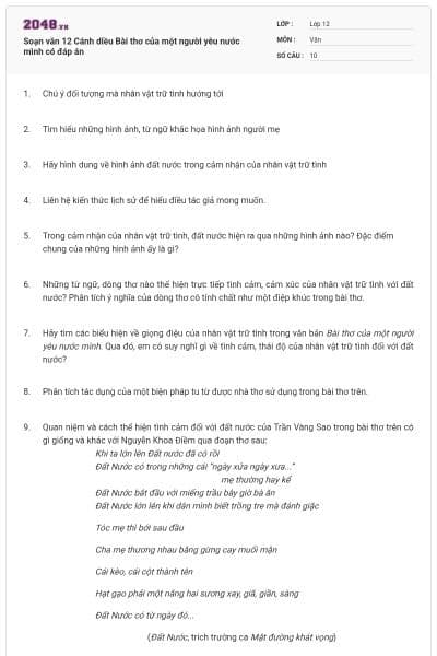 Soạn văn 12 Cánh diều Bài thơ của một người yêu nước mình có đáp án