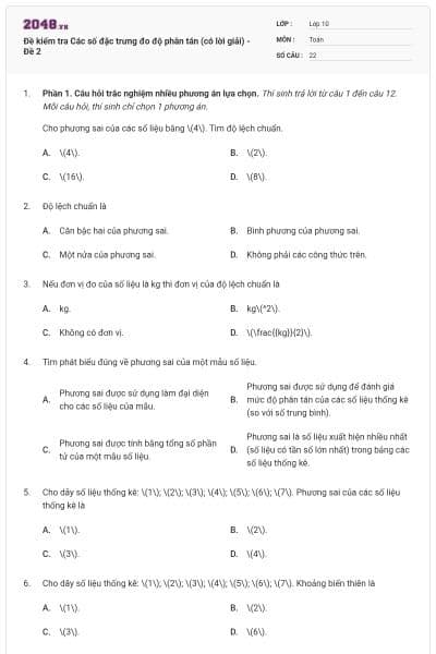 Đề kiểm tra Các số đặc trưng đo độ phân tán (có lời giải) - Đề 2