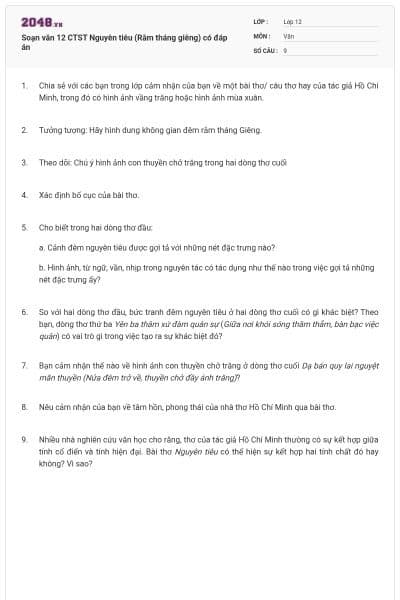 Soạn văn 12 CTST Nguyên tiêu (Rằm tháng giêng) có đáp án