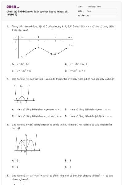 Đề thi thử THPTGQ môn Toán cực cực hay có lời giải chi tiết(Đề 5)