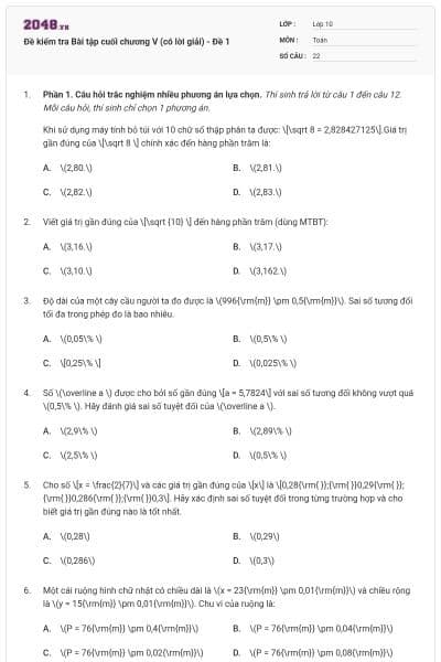 Đề kiểm tra Bài tập cuối chương V (có lời giải) - Đề 1