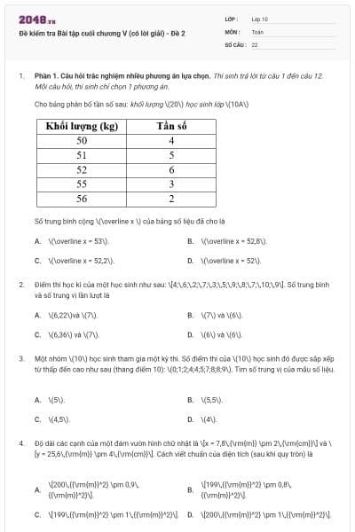 Đề kiểm tra Bài tập cuối chương V (có lời giải) - Đề 2