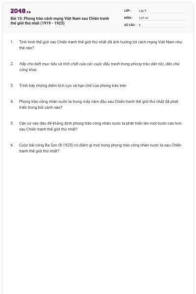 Bài 15: Phong trào cách mạng Việt Nam sau Chiến tranh thế giới thứ nhất (1919 - 1925)