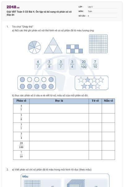 Giải VBT Toán 5 CD Bài 4. Ôn tập và bổ sung về phân số có đáp án