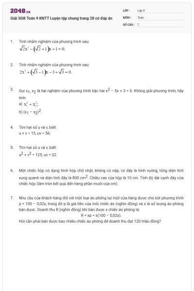 Giải SGK Toán 9 KNTT Luyện tập chung trang 28 có đáp án