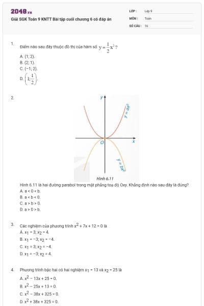 Giải SGK Toán 9 KNTT Bài tập cuối chương 6 có đáp án
