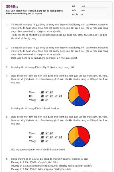 Giải SGK Toán 9 KNTT Bài 23. Bảng tần số tương đối và biểu đồ tần số tương đối có đáp án