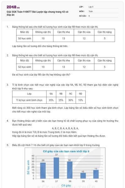 Giải SGK Toán 9 KNTT Bài Luyện tập chung trang 43 có đáp án