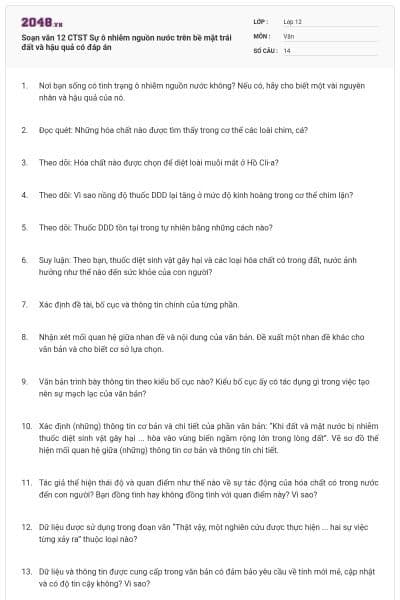 Soạn văn 12 CTST Sự ô nhiễm nguồn nước trên bề mặt trái đất và hậu quả có đáp án