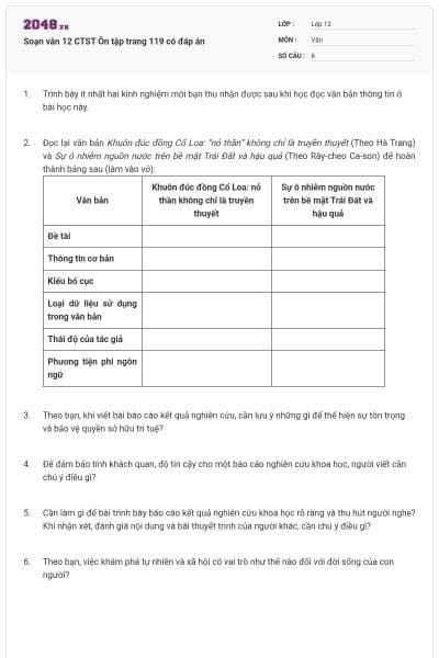 Soạn văn 12 CTST Ôn tập trang 119 có đáp án
