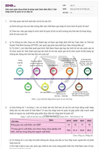 Giải sách giáo khoa Kinh tế pháp luật Cánh diều Bài 2: Hội nhập kinh tế quốc tế có đáp án
