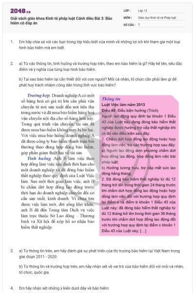 Giải sách giáo khoa Kinh tế pháp luật Cánh diều Bài 3: Bảo hiểm có đáp án