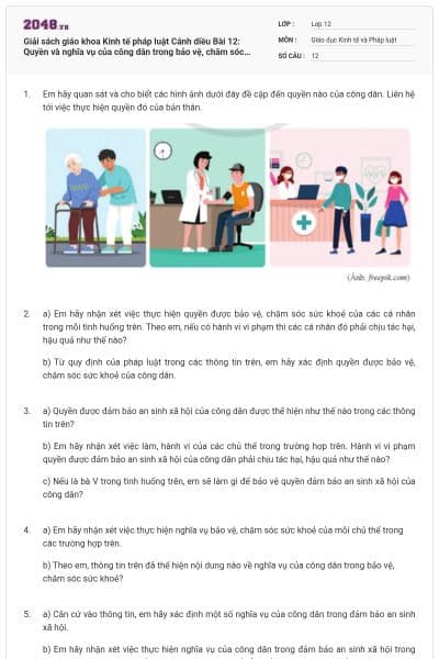 Giải sách giáo khoa Kinh tế pháp luật Cánh diều Bài 12: Quyền và nghĩa vụ của công dân trong bảo vệ, chăm sóc sức khỏe và đảm bảo an sinh xã hội có đáp án
