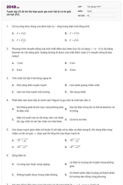 Tuyển tập 25 đề thi thử thpt quốc gia môn Vật lý có lời giải chi tiết (P2)