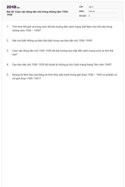 Bài 20: Cuộc vận động dân chủ trong những năm 1936-1939