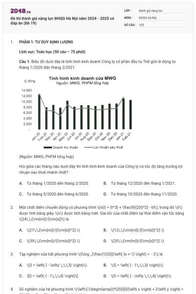 Đề thi Đánh giá năng lực ĐHQG Hà Nội năm 2024 - 2025 có đáp án (Đề 19)