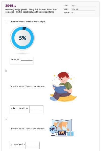 Đề cương ôn tập giữa kì 1 Tiếng Anh 5 iLearn Smart Start có đáp án - Part 2. Vocabulary and Sentence patterns