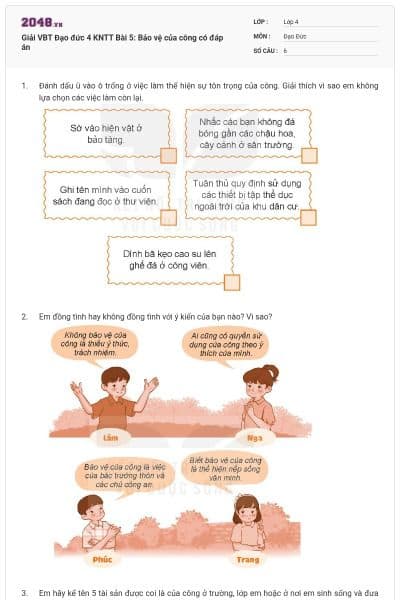 Giải VBT Đạo đức 4 KNTT Bài 5: Bảo vệ của công có đáp án