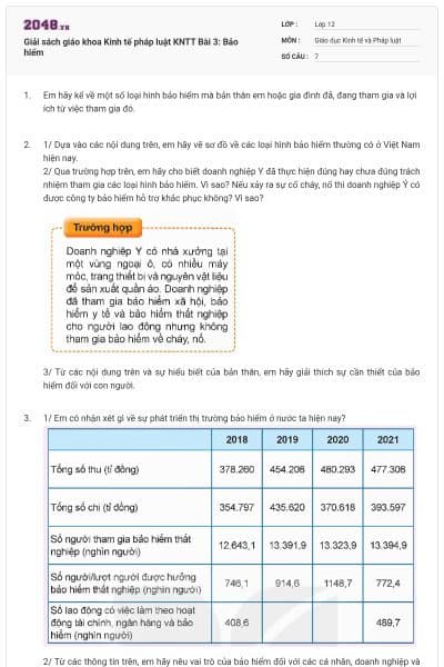 Giải sách giáo khoa Kinh tế pháp luật KNTT Bài 3: Bảo hiểm