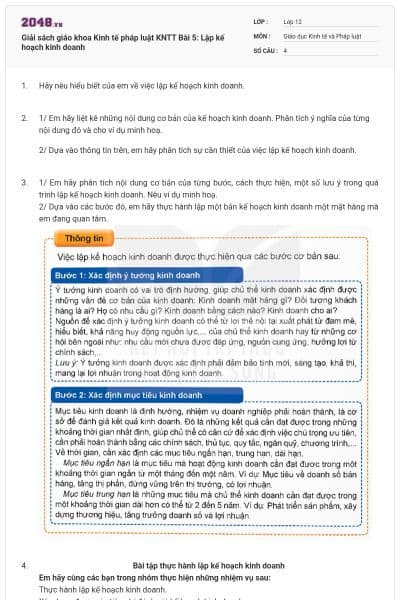 Giải sách giáo khoa Kinh tế pháp luật KNTT Bài 5: Lập kế hoạch kinh doanh