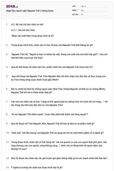 (Ngữ liệu ngoài sgk) Nguyễn Trãi ở Đông Quan