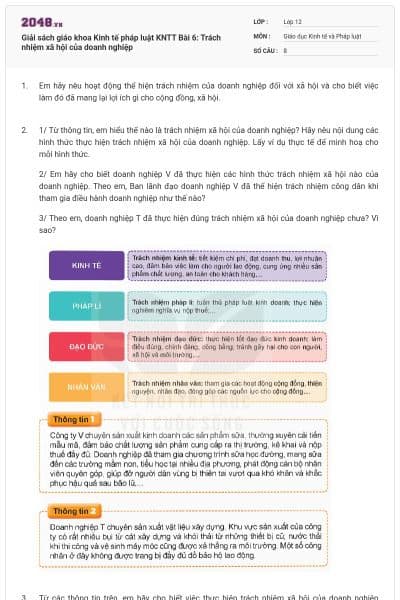 Giải sách giáo khoa Kinh tế pháp luật KNTT Bài 6: Trách nhiệm xã hội của doanh nghiệp