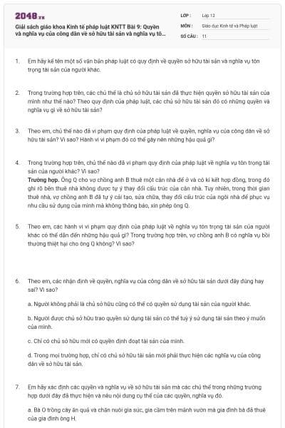 Giải sách giáo khoa Kinh tế pháp luật KNTT Bài 9: Quyền và nghĩa vụ của công dân về sở hữu tài sản và nghĩa vụ tôn trọng tài sản của người khác