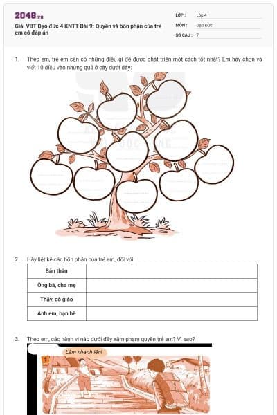 Giải VBT Đạo đức 4 KNTT Bài 9: Quyền và bổn phận của trẻ em có đáp án