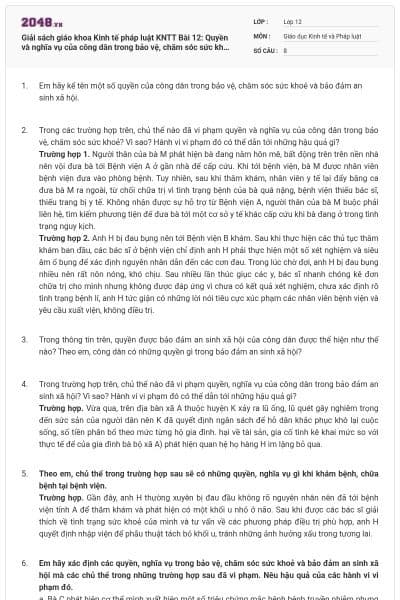 Giải sách giáo khoa Kinh tế pháp luật KNTT Bài 12: Quyền và nghĩa vụ của công dân trong bảo vệ, chăm sóc sức khỏe và bảo đảm an sinh xã hội