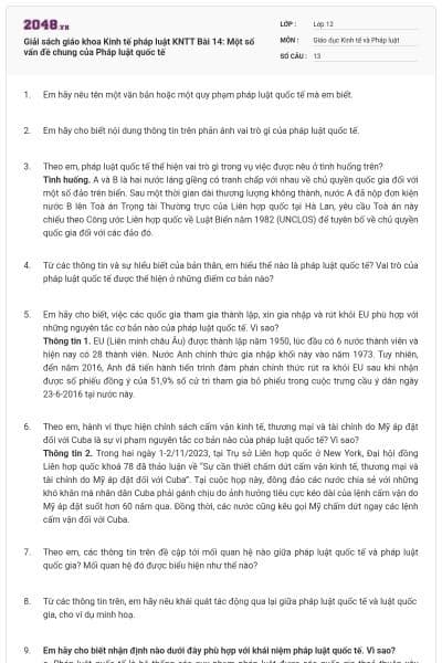 Giải sách giáo khoa Kinh tế pháp luật KNTT Bài 14: Một số vấn đề chung của Pháp luật quốc tế