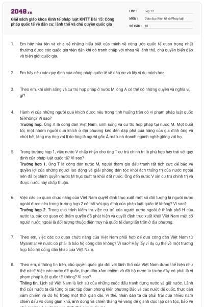 Giải sách giáo khoa Kinh tế pháp luật KNTT Bài 15: Công pháp quốc tế về dân cư, lãnh thổ và chủ quyền quốc gia