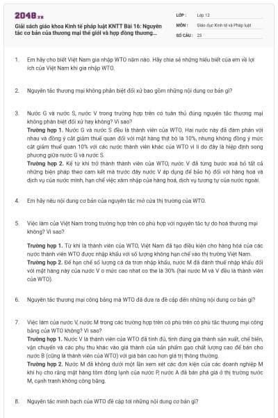 Giải sách giáo khoa Kinh tế pháp luật KNTT Bài 16: Nguyên tắc cơ bản của thương mại thế giới và hợp đồng thương mại quốc tế