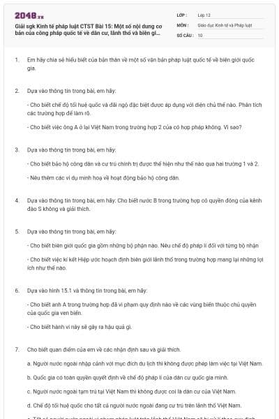 Giải sgk Kinh tế pháp luật CTST Bài 15: Một số nội dung cơ bản của công pháp quốc tế về dân cư, lãnh thổ và biên giới quốc gia
