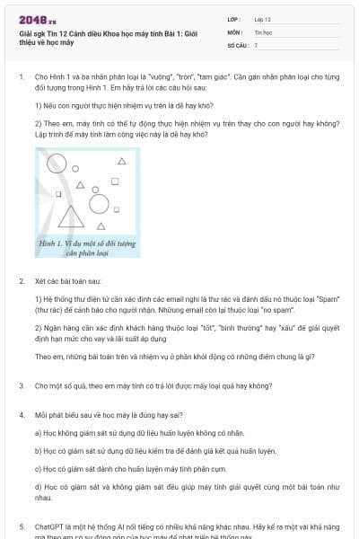Giải sgk Tin 12 Cánh diều Khoa học máy tính Bài 1: Giới thiệu về học máy