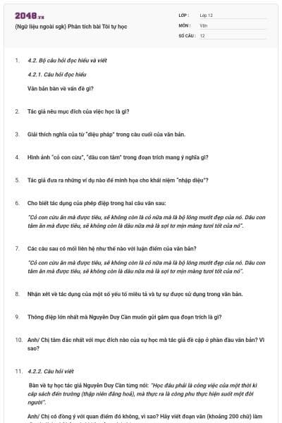 (Ngữ liệu ngoài sgk) Phân tích bài  Tôi tự học